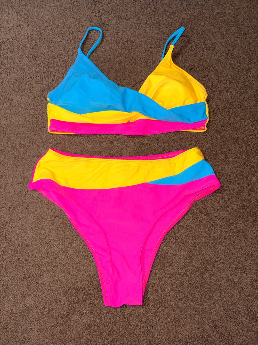 Neon Colorblock Bikini Set in Pink, Yellow & Blue